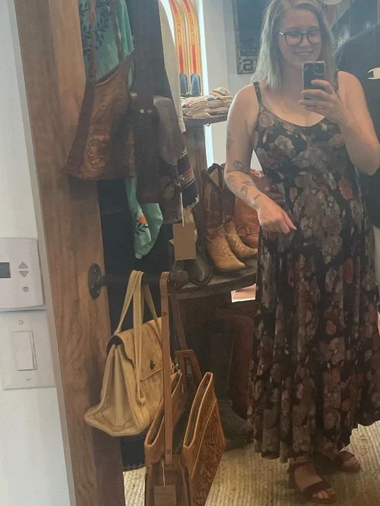 Sleeveless Black Floral Maxi Dress with Brown & Tan Floral Accents - Picture 9 of 9